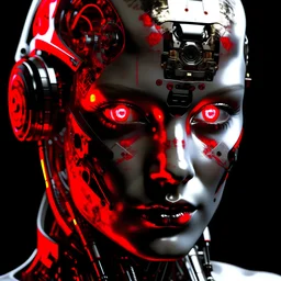 a raw photo of a fembot, natural lighting ,looking at the viewer, attractive, accessories, highly detailed, red eyes, conceptual, science fiction--v6