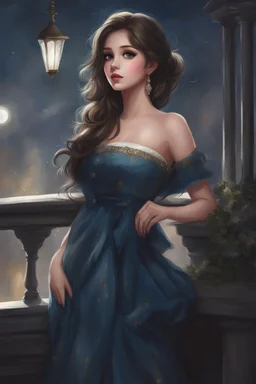 Painting of a standing realistic beautiful girl,looking to left,beautiful, dress, young girl, digital painting, realistic art, pretty face, illustration, anime portrait, barbie face, big eyes, bright eyes, dream,white wall background, dark night,white background, fantasy, high quality, 8k