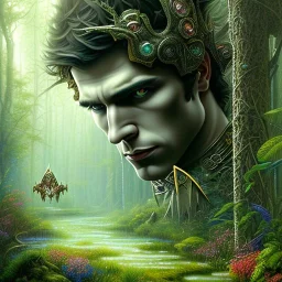 Handsome Male fae, sidhe, ominous,with abs, nature, orchids, dnd character portrait, intricate, oil on canvas, insanely detailed, 16k resolution, retroanime style, perfect eyes, round pupil,male model, cinematic smooth, intricate detail , soft smooth lighting, soft pastel colors, painted Renaissance style