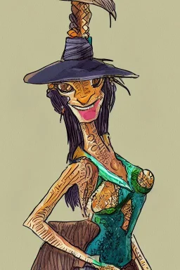 Portrait lady, full body shot, full-color long shot style of Rango