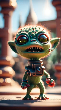 sad cactus alien gremlin firing cactus rocket launcher in high end palace,bokeh like f/0.8, tilt-shift lens 8k, high detail, smooth render, down-light, unreal engine, prize winning