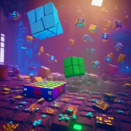 kente scene, thread, melt Rubik's cube, cyberpunk floor, embroidery, octane render, high detail