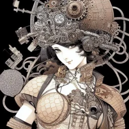 beautiful steampunk girl, hyper detailed, hyperdetailed, intricately detailed, illustration by <Katsushika Hokusai> <Yoji Shinkawa>,