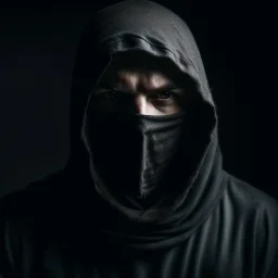 Man with dark clothes and covered face