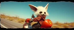 3d airbrush render, white fluffy gnome native panda elf alien dodo on insane fast scooter, pinhole cam, airbrush 3d rendering, in the style of Titian and Dali , torn edges on border