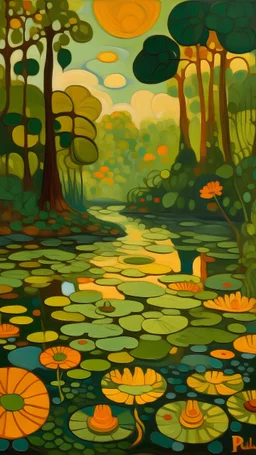 A noisy lilypond filled with shadows painted by Paul Ranson