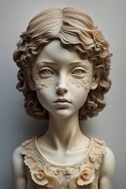 portrait of girl, 3D resin, Skin made from vintage elements