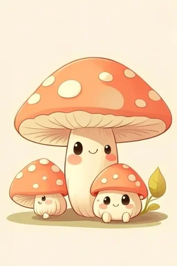Cute mushroom, soft colors, baby mushroom and mama mushroom