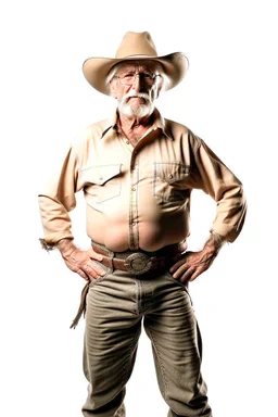 Bare old cowboy in pants