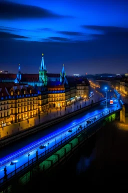 Blue hour in prague, lights, neons