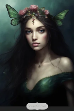 Frogs Water lilies Dark blue long hair Dark Fairy princess rapunzel hair queen crown butterflies dragonflies fireflies elven tiara flowers fairy wings emerald moss saphire