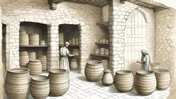 A drawing of a flour store in ancient times