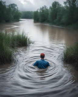 ultraralistic photography of people are sinking in flooded in storm river