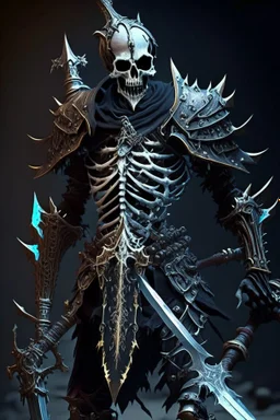 dark armored skeleton warrior with legendary sword