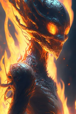 Fire alien,higly-detailed, highly detailed, perfect lighting, perfect composition, 4 k, artgerm, derek zabrocki, greg rutkowski