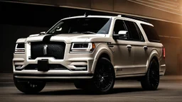 Lincoln Navigator Shelby GT500, rear view, cinematic, luxurious --chaos 80 --ar 16:9 --style raw --stylize 700