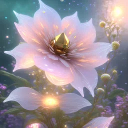 one big crystal subtle flower in a galactic ambiance with a beautiful fairy, transparent petals, delicate colors, in the foreground, full of details, smooth，soft light atmosphere, light effect，vaporwave colorful, concept art, smooth, extremely sharp detail, finely tuned detail, ultra high definition, 8 k, unreal engine 5, ultra sharp focus