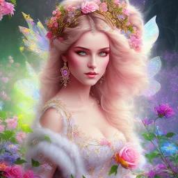 bright fairy, beautiful portrait, flowery landscape