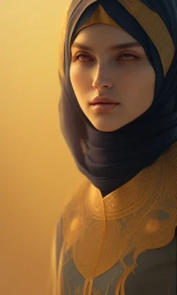 Arabic poet , cute, beautiful, long hair, wavy hair, black eyes,She wears an Arab abaya، head and shoulders portrait, cinematic, 8k, resolution concept art portrait by Greg Rutkowski, Artgerm, WLOP, Alphonse Mucha dynamic lighting hyperdetailed intricately detailed