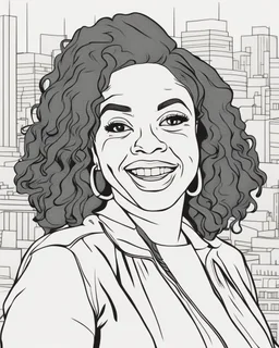 coloring page for teens, simple outlines art, cartoon style, outline drawing, bold outlines, clean and clear outlines, no tones color, no color, no detailed art, art full view, wide angle, white background, Oprah Winfrey