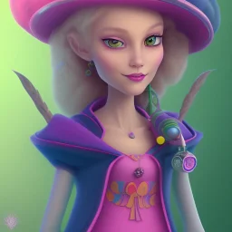 portrait A pink witch, an orange witch, a yellow, a green witch, an aqua witch, a navy witch, a purple witch pixar style