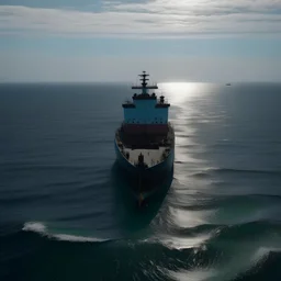 A giant shipment by the middle of the sea, from the front, 8K.