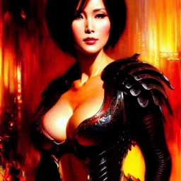 Drawing of beautiful face,'beautiful,Busty fit 'Ada Wong',intense stare, ancient skintight armor, balanciaga fashion clothe painting by gaston bussiere, greg rutkowski, yoji shinkawa, yoshitaka amano, tsutomu nihei, donato giancola, tim hildebrandt Oil on canvas, cinematic composition, extreme detail,fit full head inside picture,16k