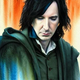 high-quality, fine-detail close-up watercolor of young Alan Rickman as Severus Snape, iridescent deer, portrait, 8k, intricate, photoillustration, artwork, volumetric lighting,brian froud, howard lyon, selina french*, anna dittmann, annie stokes, lisa parker, greg rutowski