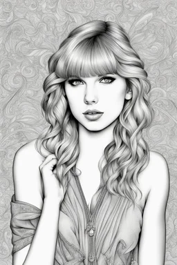 coloring pages of taylor swift for adults, Designs Black and white, No Shading
