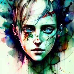 watercolor illustration by <agnes cecile>, singer Danish MØ face, <Yoji Shinkawa>