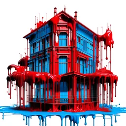 RED INK DRIPPING FORMING BUILDING LIKE STRUCTURES AND BLUE STREETS