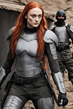 [Sophie Turner] Sophie was in a prison cell. Her armor had been stripped off, leaving her in the thin bodysuit underneath. Memories came flooding back - the ambush, the fight going badly for her squad. She must have been stunned and taken captive. Sophie pulled herself up and hurried to the energy bars sealing her in. The detention block was empty - she appeared to be the only prisoner. Then she heard footsteps approaching down the corridor. A pair of rebels came into view