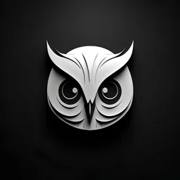 logo design, bunchy, 3d lighting, white owl, highly detailed face, cut off, symmetrical, friendly, minimal, round, simple, cute , only black