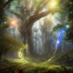 a celestial portal made of galaxy into stunning forest, george grie, anne dittman, anne stokes, lisa parker, selina french, greg rutowski, howard lyon, brian froud