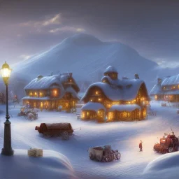 fantasy farming village square winter night