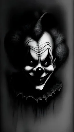 pencil drawing of clown, Spooky, scary, halloween, black paper