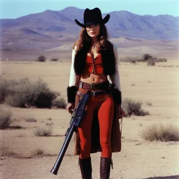 [photo by Russ Meyer] happy in the wild Wild West: My Name Is Nobody [Il mio nome è Nessuno (1973)] she stands tall with her gun and a Winchester