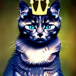 Grey cat with a crown