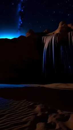 mysterious sand waterfalls at night