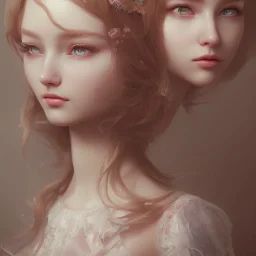 a realistic full face portrait of beautiful young and cute russian lolita girl, adorable, seductive and sexy looking, slight smile, intricate, elegant, highly detailed eyes, digital painting, 8k, artstation, concept art, smooth, sharp focus, illustration, studio quality, art by victo ngai