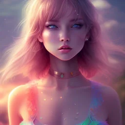 Insanely beautiful girl, beautiful face, sunny, relaxing, sea, trees, glossy, real details, hyper ultra photo realistic, anime style, fantasy art, glowing landscape, 8k