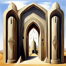 a gothic_arab gate:: Ancient stone temple with engraved runes:: by artist "Leonora Carrington Lygia Clark Pape", by artist "Tarsila do Amaral":: Cinematic lighting with shadows:: eye_level perspective::