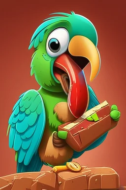 Cartoon parrot eating Chocobar