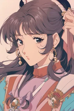 1980s Anime, Retro anime, retro fashion, muted pastel colors, Pastel, by Tsukasa Hojo and Toshihiro Kawamoto, Korean, Singer, K/DA, K-pop idol, Medieval fantasy, Asian, Female