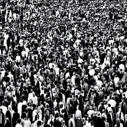 full colour man in black and white crowd,