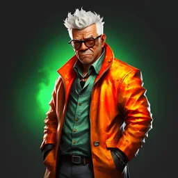 mafia leader, opaque glasses, orange jacket, spiky hair, (short beige hair:1.2), realistic, full body view, epic pose, realistic