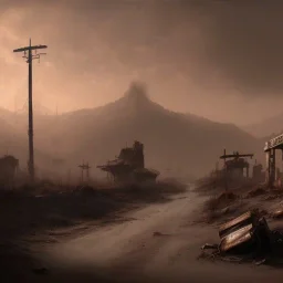 franz frazetta style, dead town, wasteland, dusk,