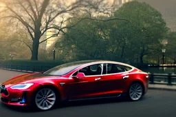 A Tesla 'Model Y' is drifting at high speeds, in 'Central Park' in New York City. (CINEMATIC, WIDE ANGLE LENS, PHOTO REAL)