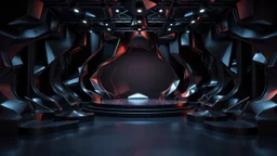 a 3d fractal stage structre made of metallic dark color 3d structures, pertty artistc background