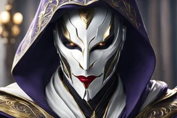 Jhin in 8k live action artstyle, white mask, close picture, intricate details, highly detailed, high details, detailed portrait, masterpiece,ultra detailed, ultra quality